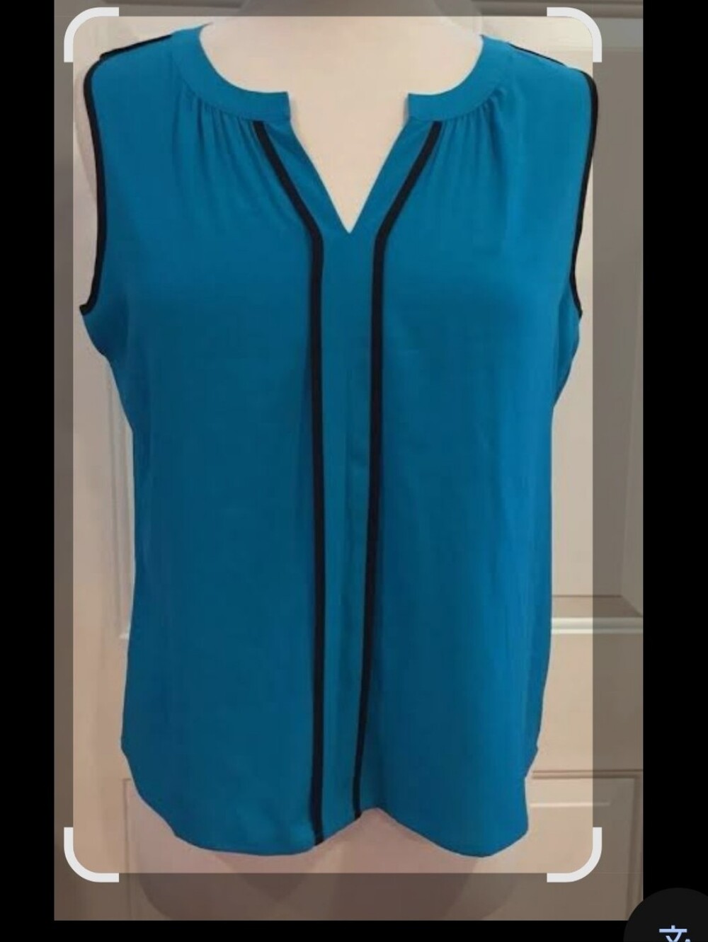 Women's Calvin Klein Sleeveless Teal Split-Neck Top with Black Trim